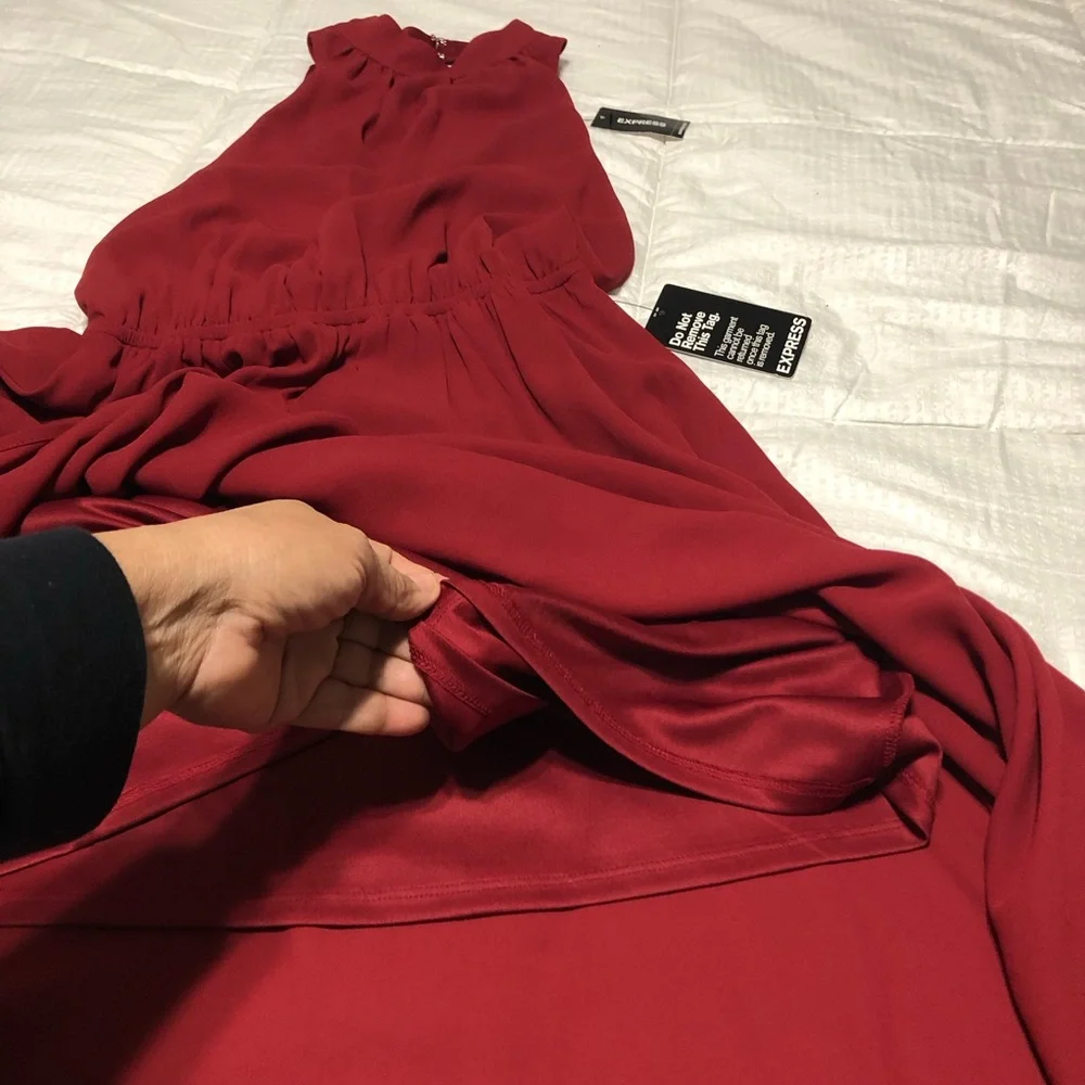 EXPRESS Women’s Dress Size XS Red‎  N.W.T.Halter Asymmetrical Stretch Mock Neck.